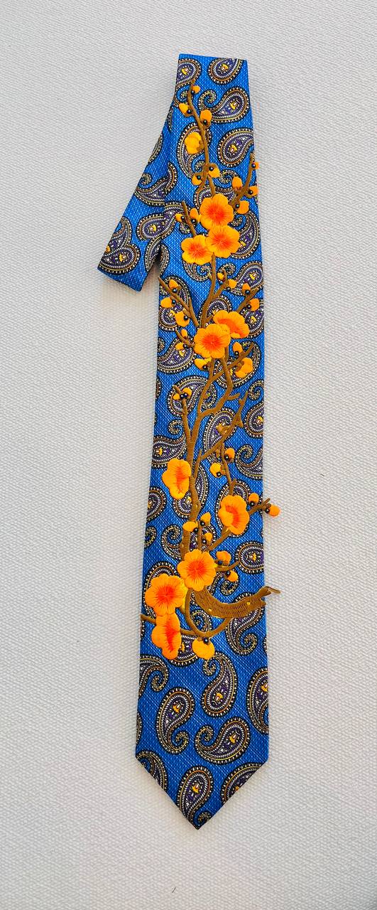 Golden Bloom Paisley Tie (Blue)